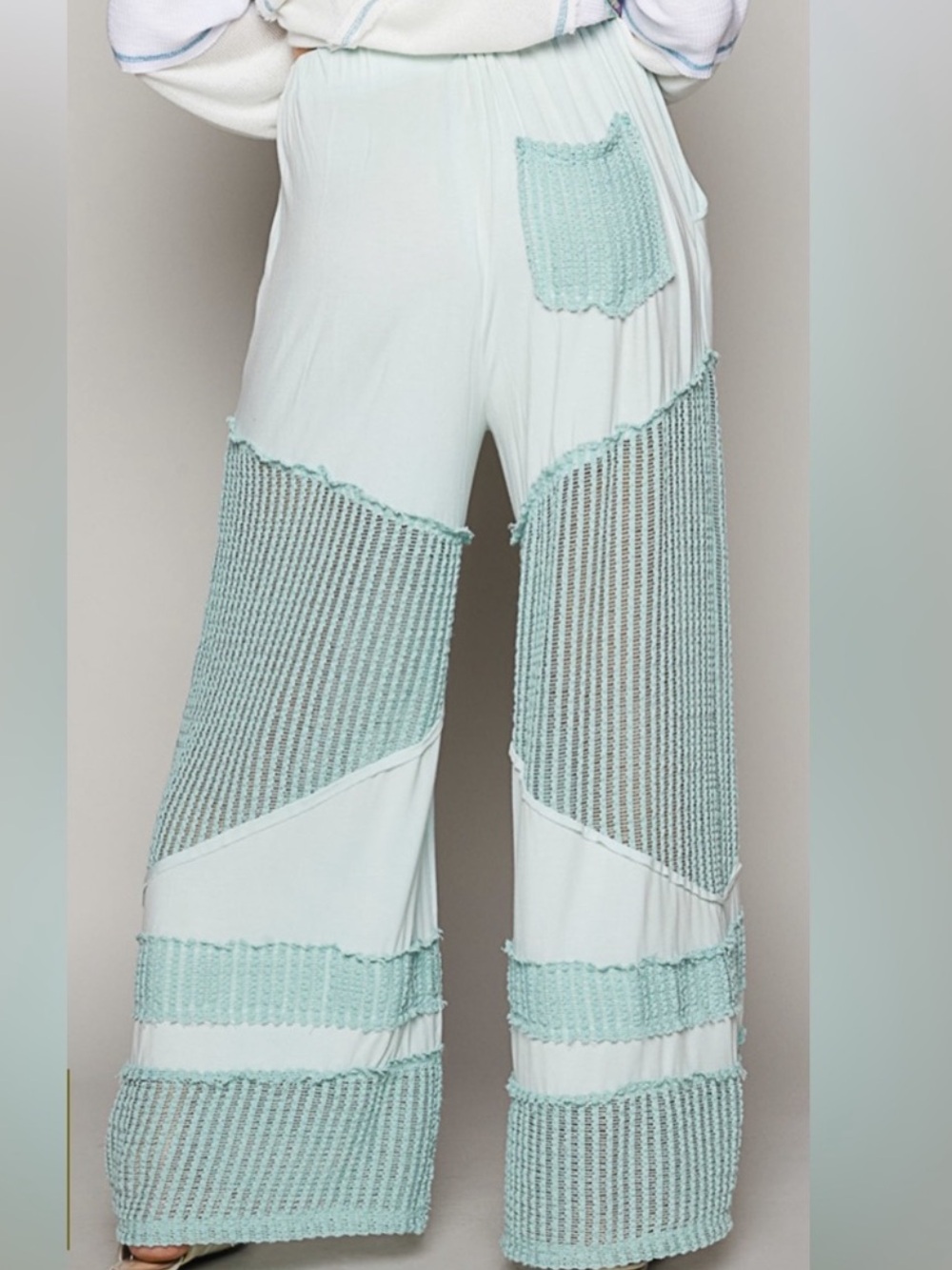 POL Light Blue Crochet-Trim Wide Leg Pants - Picture 3 of 5